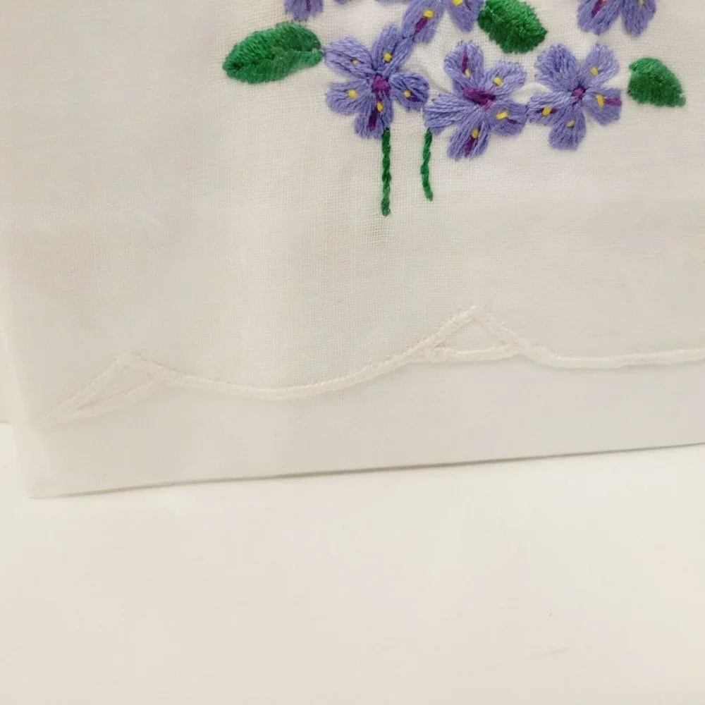 NIP Cotton Hand Made Embroidered Guest Towel Purple Yellow Floral Flowers